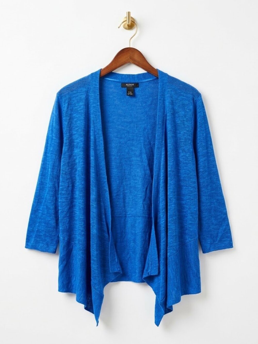 Linen Cotton Blend Blue Cardigan Petite XL PXL Natural Open Front 3/4 Sleeve